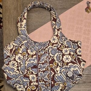 Blue and Brown Quilted Tote with Paisley Design